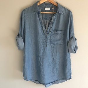 New York & Company Distressed Soft Denim Shirt